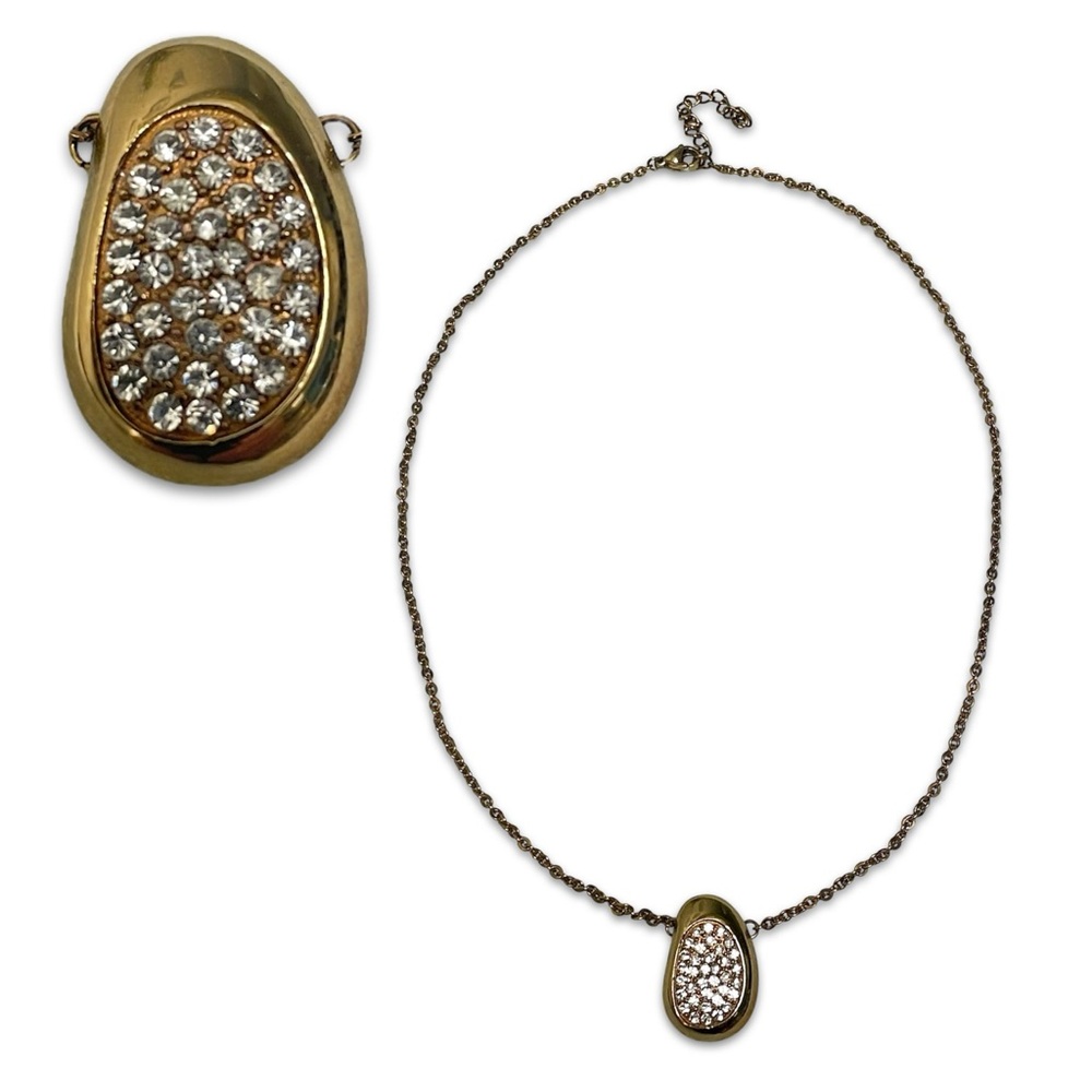 🎁 Sale 🎁
 Vintage Gold Domed Pendant crystals chain Necklace medium